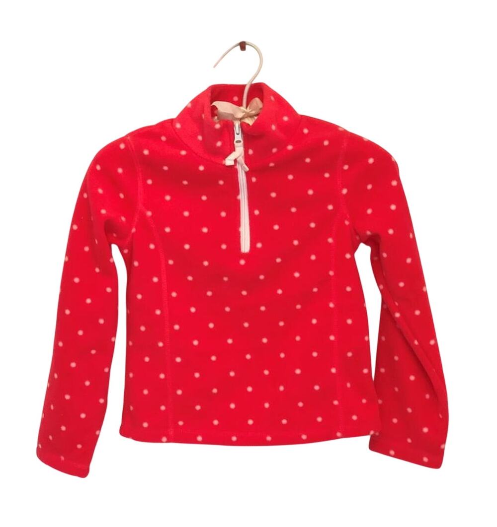 Girls 6-7 Old Navy Hot Pink White Polka Dot Long Sleeve Fleece Pullover 3/4 Zip
